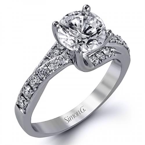 Simon G Twist 18K - White Gold Diamond Engagement Ring. Arthur's Jewelers