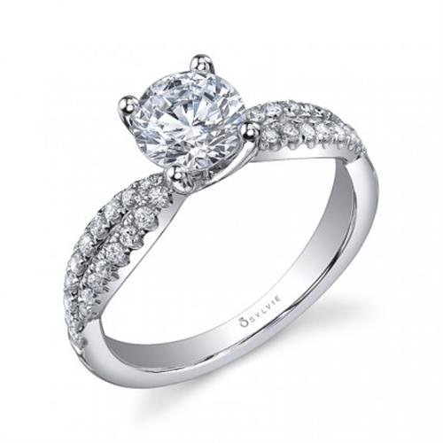 Sylvie Collection Split Shank White Gold Diamond Engagement Ring ...