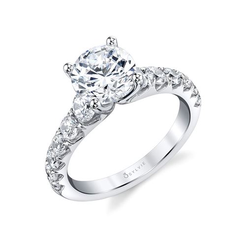 Sylvie Collection Side Stone Prong Set White Gold Diamond Engagement ...